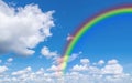 Blue sky and clouds with rainbow nature for background