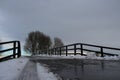 The bridge in the park under the snow in the winter. Royalty Free Stock Photo
