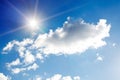 blue sky with clouds and sun with rays of light Royalty Free Stock Photo