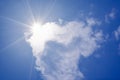 Blue sky with clouds and sun reflection.The sun shines bright in the daytime in summer Royalty Free Stock Photo