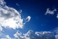 Blue sky with clouds and sun shines bright Royalty Free Stock Photo