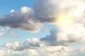 Blue sky with clouds and sun, sunlight Royalty Free Stock Photo