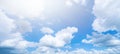 Blue sky, cloudscape background banner panorama , with clouds and sun Royalty Free Stock Photo