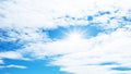 Blue sky, cloudscape background banner panorama , with clouds and sun reflection / sunshine sunbeams - summer weather Royalty Free Stock Photo