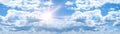 Blue sky, cloudscape background banner panorama , with clouds and sun reflection / sunshine sunbeams - summer weather Royalty Free Stock Photo