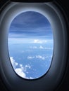 Blue sky and cloudy from air plane window seat. Copy space. Royalty Free Stock Photo