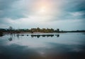 Blue sky and cloudy over river area. Serenity nature background