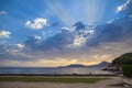 Blue sky and colorful clouds at sunset over Adriatic sea