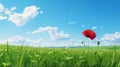Poppy In Green Field: Hyperrealistic Illustration Of Nature\'s Simplicity