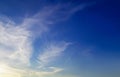 Blue sky with fluffy cirrus clouds soft focus. Heavenly clouds background summer befor sunset. Concept of freedom, relaxation.
