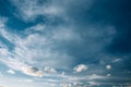 Blue Sky and Fluffy Clouds, Bright Cloudscape Background Royalty Free Stock Photo