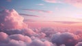 Blue sky with fluffy pink clouds at sunset, dawn of the day. Warm pastel colors, serene romantic background. Royalty Free Stock Photo