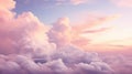 Blue sky with fluffy pink clouds at sunset, dawn of the day. Warm pastel colors, serene romantic background. Royalty Free Stock Photo