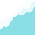 Blue sky Fluffy white cloud in the corner. Frame template. Cloudy weather. Cloudshape. Flat design. Pastel background. Isolated