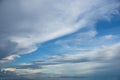 Blue sky fluffy white clouds on summer season bright clear skyline with beautiful cloudscape. Panorama blue sky clouds pattern on Royalty Free Stock Photo