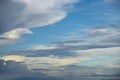 Blue sky fluffy white clouds on summer season bright clear skyline with beautiful cloudscape. Panorama blue sky clouds pattern on Royalty Free Stock Photo