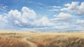 Expansive Midwest Grassland: Hyperrealistic Painting Of A Windy Steppe