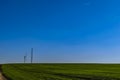 Blue sky, green field and mobile towers