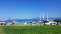 Blue sky, green grass, mountains and sea in Batumi