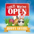 Blue Sky Happy Easter Sunglasses Hare Open Eggs Ribbon Grass