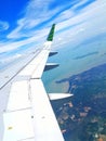 Blue sky from inside flying aeroplane Royalty Free Stock Photo