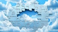 Blue Sky Through a Jigsaw Puzzle Hole with White Royalty Free Stock Photo