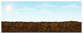 Blue sky and land background. horizontal sky and ground landscape. panoramic illustration of fertile brown plowed field