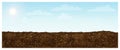 Blue sky and land background. horizontal sky and ground landscape. vector panoramic illustration of fertile brown plowed field.