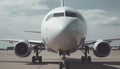 Blue sky, large airplane taking off, business travel preparation generated by AI