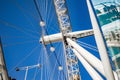 The blue sky and the large wheel of london eye with close look