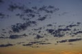 Blue sky with little clouds after sundown. Sunset time today.