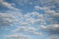 Blue sky with many clouds. Day light. Onle sky view Royalty Free Stock Photo