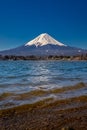 mount fuji over the lake on a sunny day