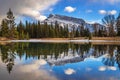 Blue Sky Mountain Reflections On A Banff Park Lake Royalty Free Stock Photo