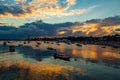 Blue sky and natural white clouds on sunset day. Blue sky with clouds. amazing sunset