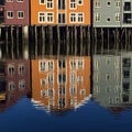 Nidelva river and old warehouses, Trondheim, Norway Royalty Free Stock Photo