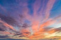 Blue sky and orange sunbeam at sunset in summer