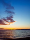 Blue sky - orange vibrant sunset over the calm empty beach Royalty Free Stock Photo