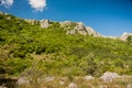 Blue sky over green mountain slope Royalty Free Stock Photo