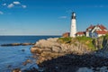 Portland Lighthouse at sunset in New England, Maine. Royalty Free Stock Photo