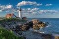 Portland Lighthouse at sunset in New England, Maine. Royalty Free Stock Photo