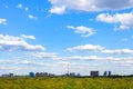 Blue sky over residential district and forest Royalty Free Stock Photo