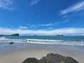 Blue sky over the sea captured from the sandy beach in summer Royalty Free Stock Photo