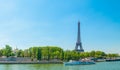 Blue sky over Seine River and world famous Eiffel Tower in Paris Royalty Free Stock Photo