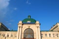 Blue sky over the train station in Ivano-Frankivsk