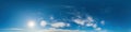 Blue sky panorama with Cirrus clouds. Seamless hdr 360 degree pano in spherical equirectangular format. Sky dome or Royalty Free Stock Photo