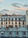 Blue sky and the parisians looftop, haussmannian architecture, Paris, France