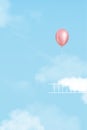 Blue sky with Pink balloon and cloud floating on Stair ladder, Vector Minimal vertical banner design Backdrop for Spring,Summer. Royalty Free Stock Photo