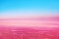 Blue sky, pink red clouds background, colorful sunrise, sunset landscape, pink cosmic planet horizon, fantasy dawn in outer space Royalty Free Stock Photo