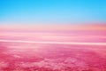 Blue sky, pink red clouds background, colorful sunrise, sunset landscape, pink cosmic planet horizon, fantasy dawn in outer space Royalty Free Stock Photo